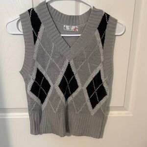 Gray Argyle Knit Vest